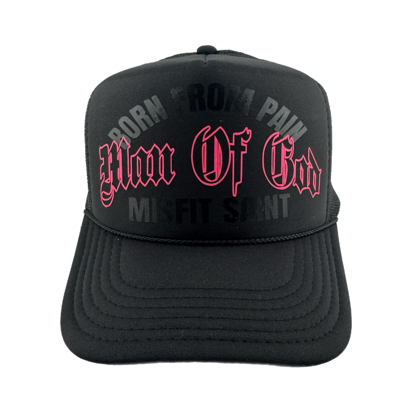 Misfit Saint (BORN FROM PAIN) Trucker Hat-Black/Pink