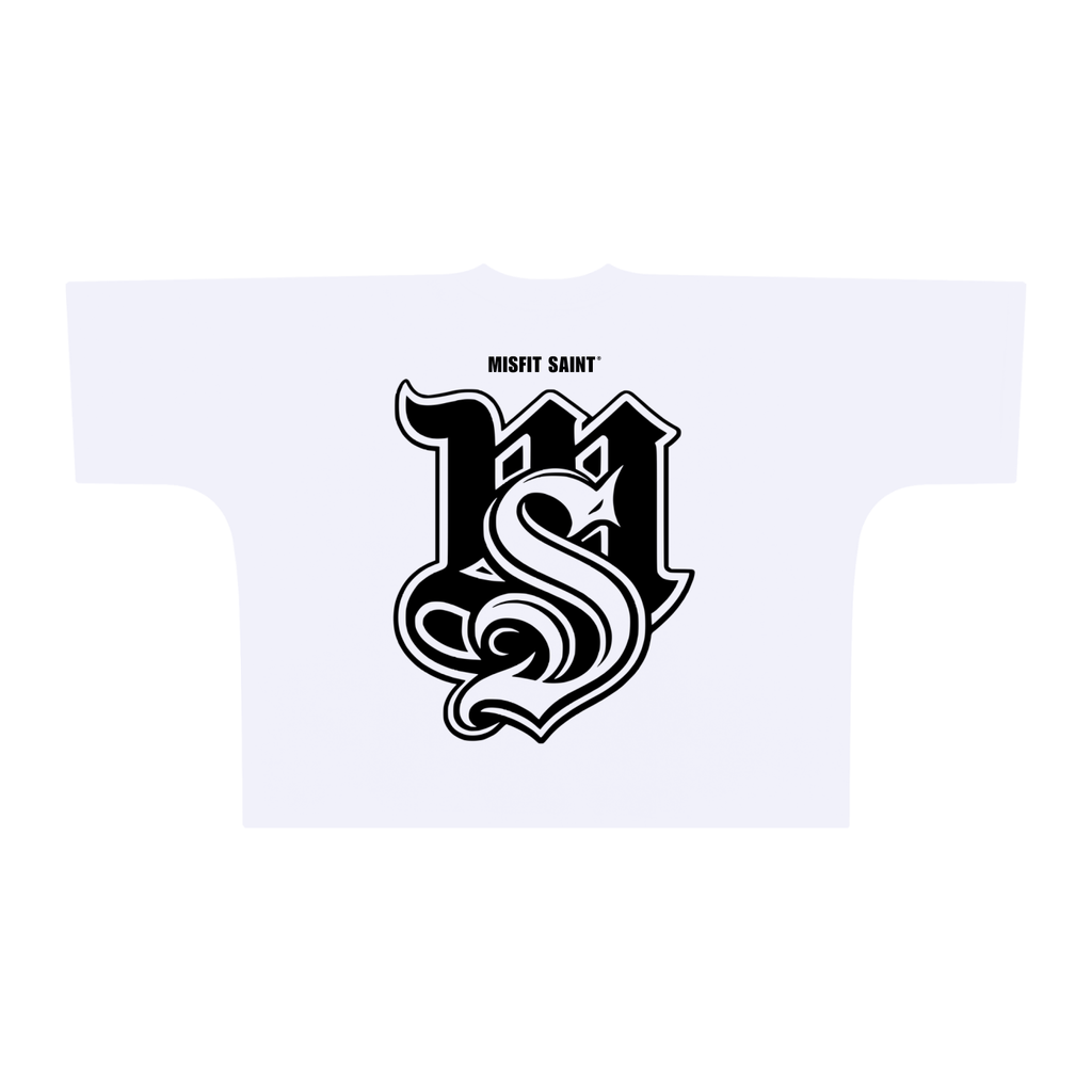 Christian ,misfit saint,streetwear,faith,white,black,monogram