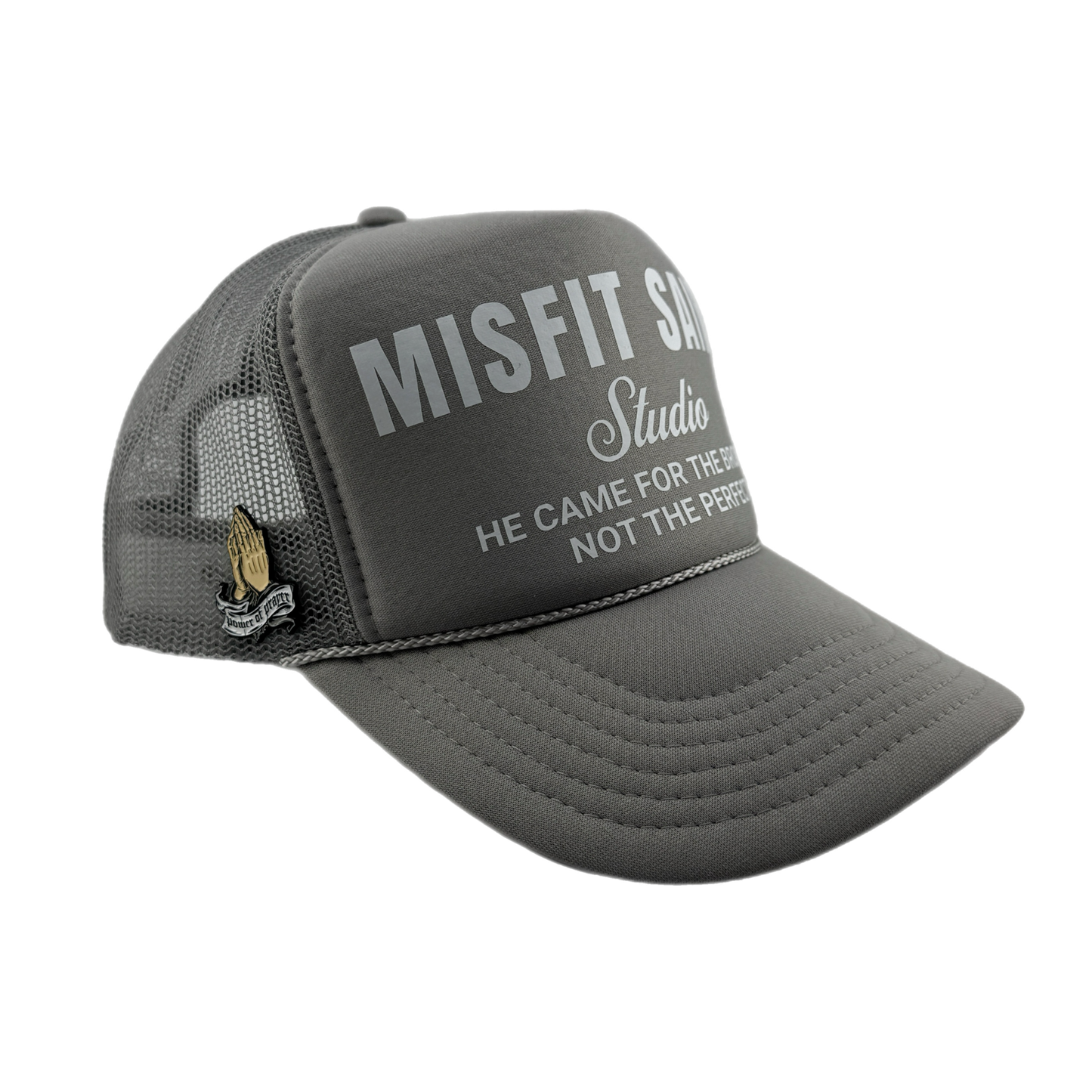 Misfit Saint (Studio) Trucker Hat-Grey/White