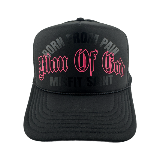 Misfit Saint (BORN FROM PAIN) Trucker Hat-Black/Pink