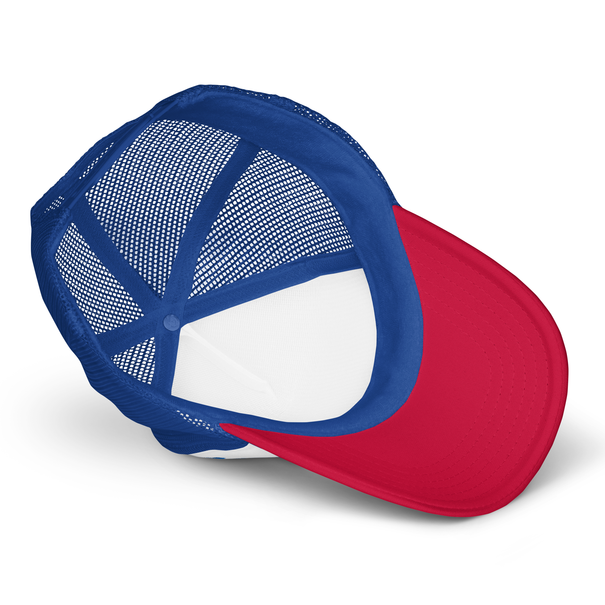 Misfit Saint (No Love For "Snakes") Trucker Hat-Red/Royal Blue/White